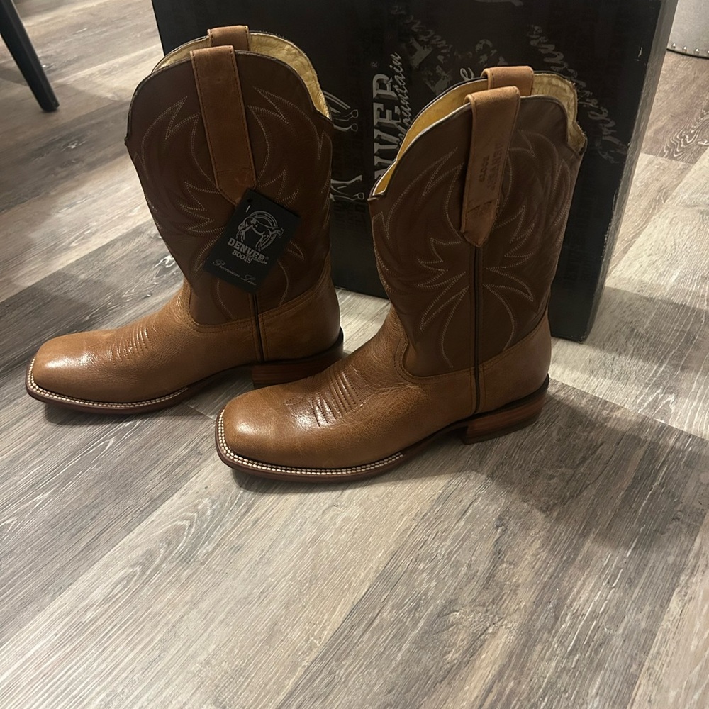 Boys Brown Leather Denver Cowboy Boots Sz 12